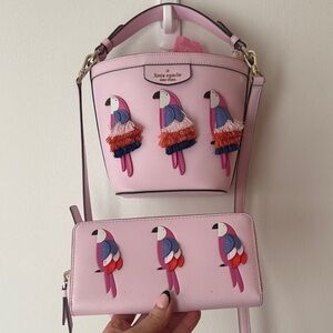 Kate Spade Pink Bag and Wallet with Parrot Design